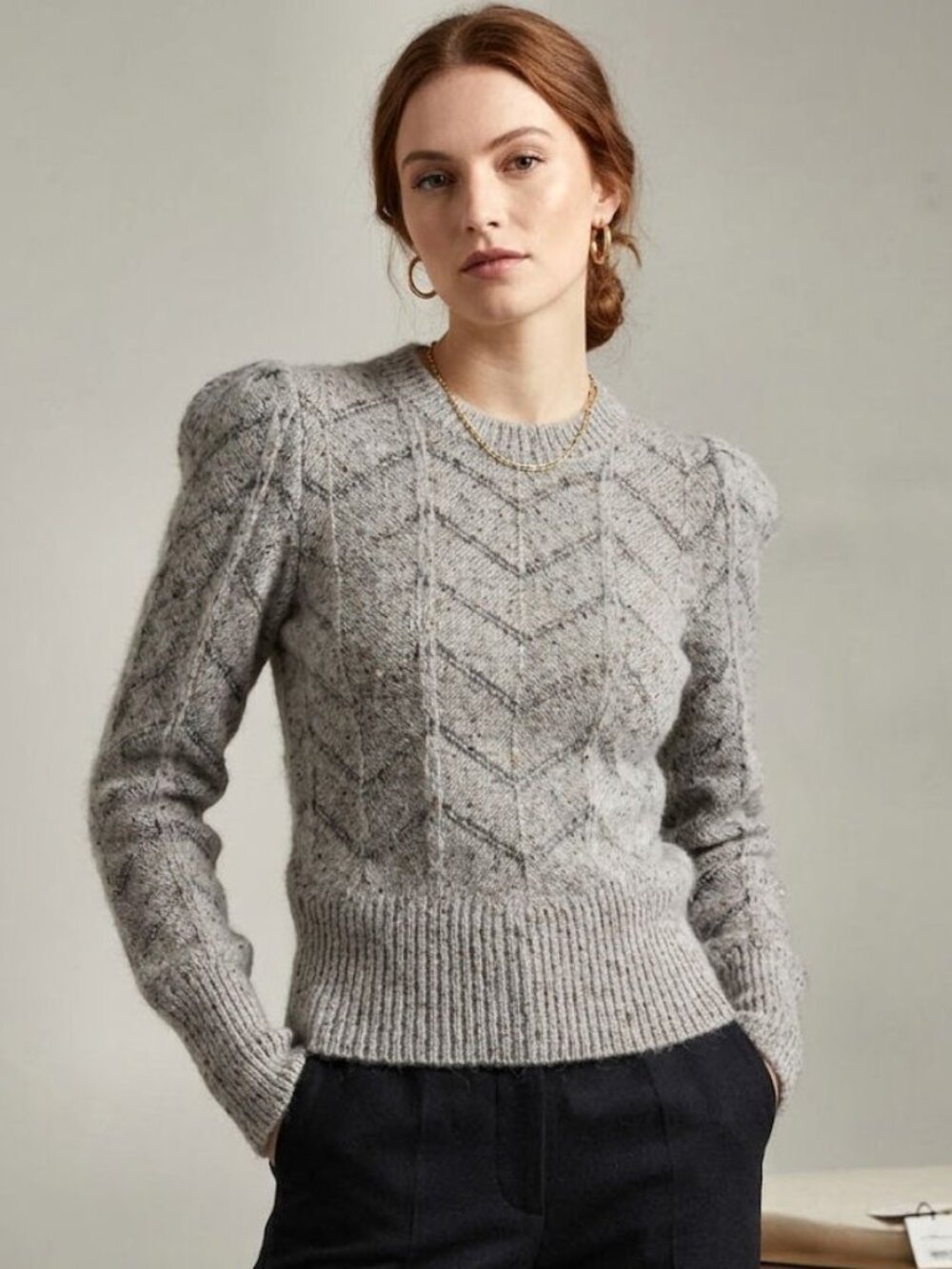 Isabel Marant Baby Alpaca Blend Chevron Knit Sweater, Gray Womens Size 34 (US 2)